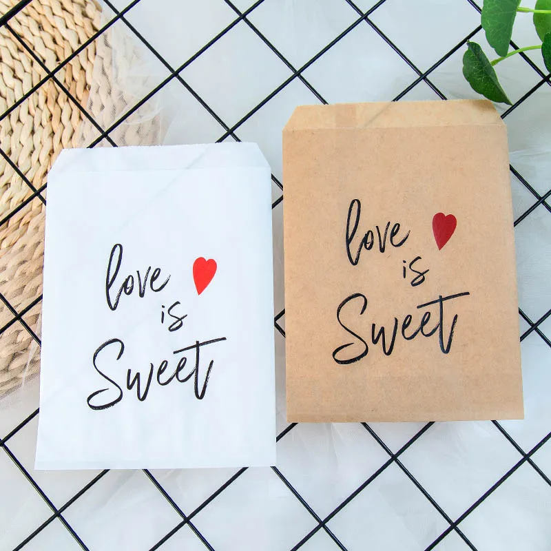 Kraft Paper Love is Sweet Wedding Favor Bags,Engagement Party Candy Buffet Paper Bags,Party Decorations, Cookie Treat Bag