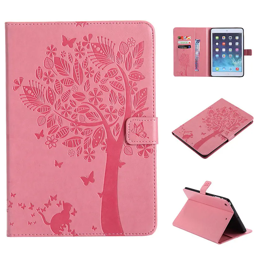 For Funda iPad Mini 1/2/3 Case Cover Cat Tree Embossed PU Leather Wallet Stand Case with Auto Wake/Sleep Smart Cover Skin Shell
