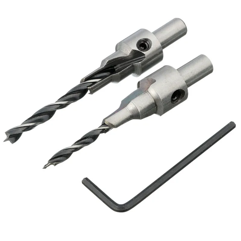 

HOEN 2pc Countersink Drilling Pilot Drill Bits Set Reamer Screw Wood Window Hinge Hole Saw Chamfer 4 6 5 7mm steps 8mm Shank