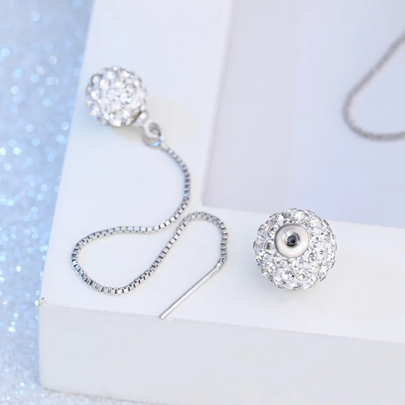 925 Silver Needle Fashion Shiny Shambhala Ball Crystal Ladies Tassels Stud Earrings Jewelry Female Anti Allergy Cheap