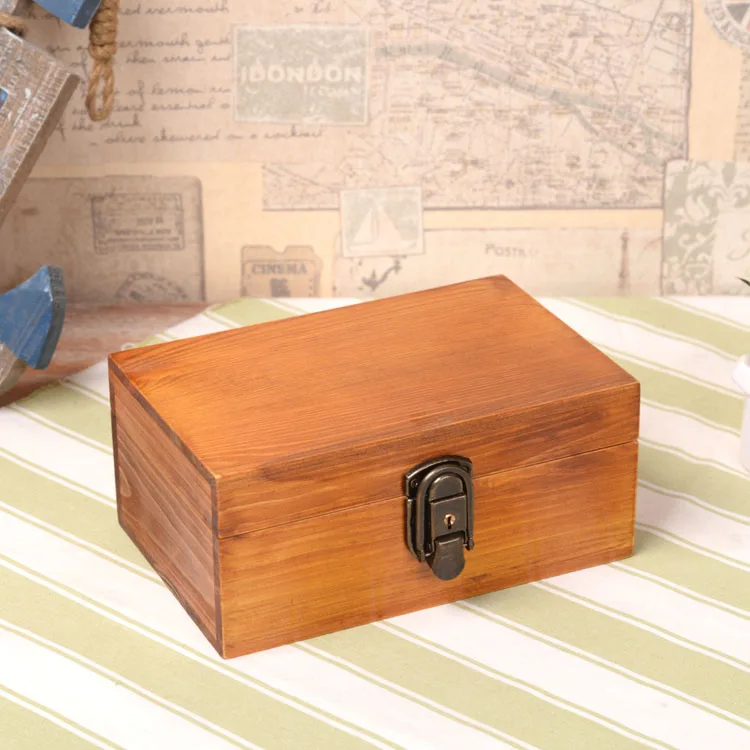 Zakka Vintage Solid Wood Box with Lock Jewelry Secret Diary Letters Storage Box Desktop Organization