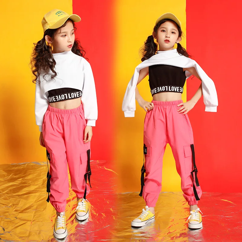 Children Cropped Sweatshirt Shirt Casual Pants Hip Hop Clothing Concert Jazz Dance Costume for Girls Ballroom Dancing Streetwear