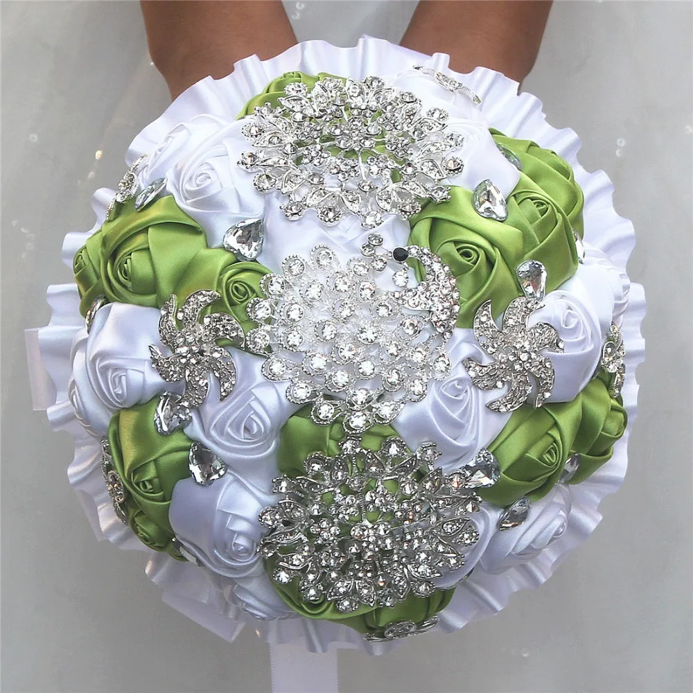 

Custom Crystal Bridal Bouquets Wedding Accessories Fruit Green White Flowers Brooch Wedding Bouquet Corsage Buque De Mariage