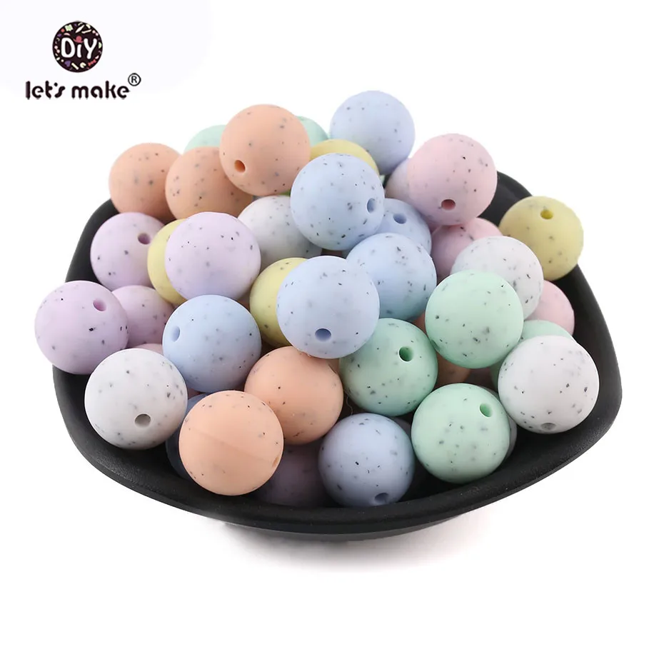 Let\'s Make 15mm 100pcs/lot Baby Teether Silicone Beads DIY Crib Rattle Toys Granite Style BPA Free Teether Beads Sensory Toys