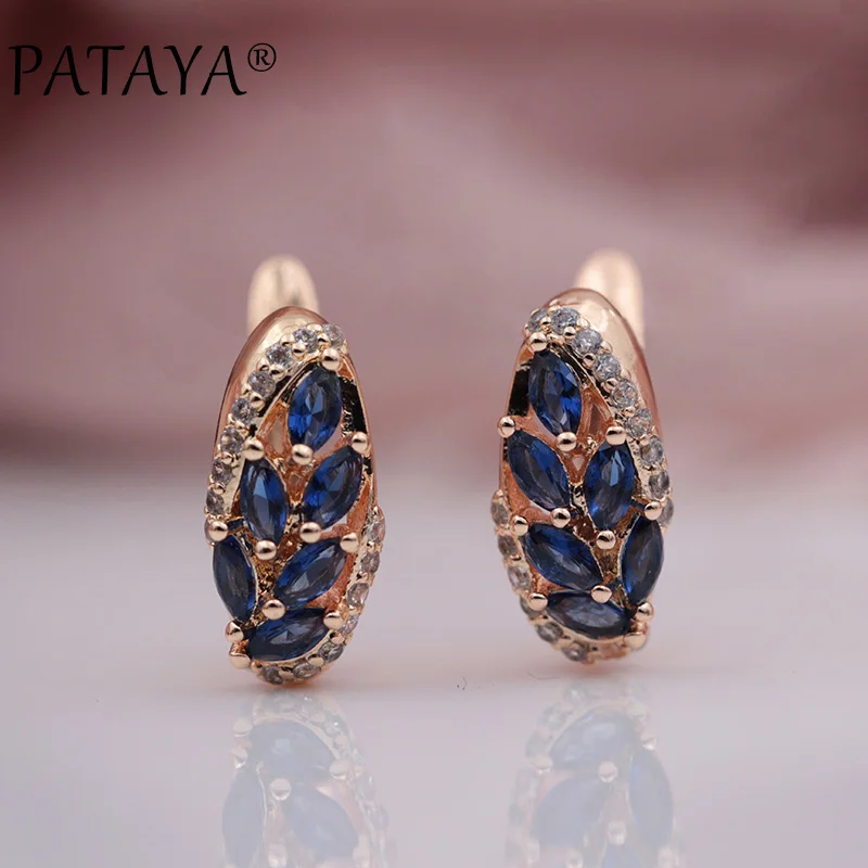 PATAYA New Micro-wax Inlay Green Horse Eye Natural Zircon Drop Earrings Women 585 Rose Gold Color Luxury Wedding Party Jewelry