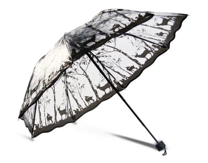 Fashion Large Clear See Through Rain Umbrella Transparent Walking Brolly Ladies Parasol Folding Umbrellas Christmas gift