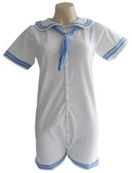 Sailor blanco con mono con ribete azul claro/mono para adulto/body para adulto/mameluco para bebé adulto/ropa abdl