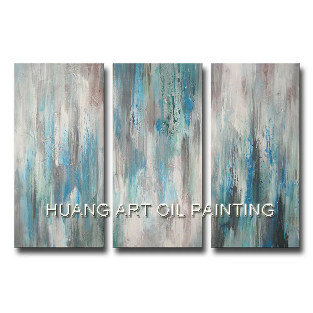 

100% Handmade Oil Paintings Green Blue Abstract Landscape Wall Picture 3 Panels Group Paintings on Canvas for Home Decor Art