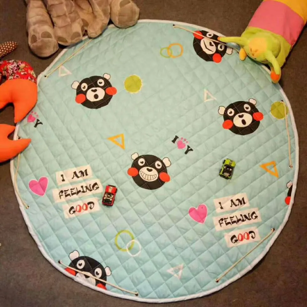 Kid Bedroom Baby Play Mat Portable Toy Storage Bag Children Cartoon Round living Room Rug Carpet Outdoor Picnic Blanket
