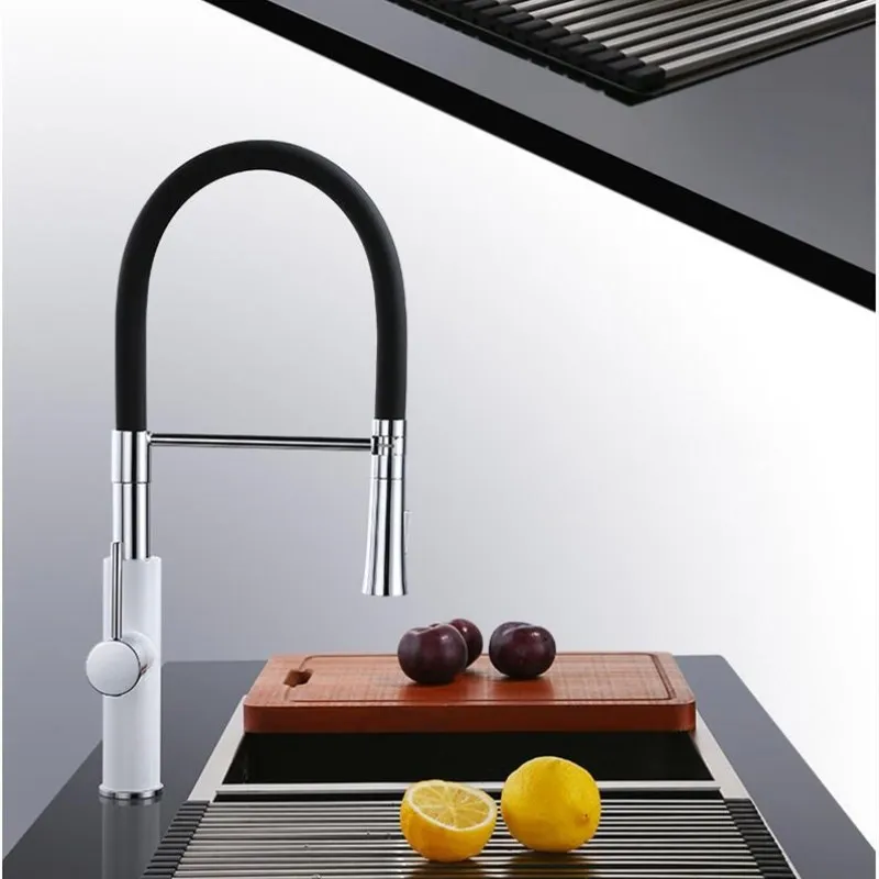 Pull Down Kitchen Faucet White Sink Mixer Tap 360 degree rotation kitchen mixer taps Kitchen Tap