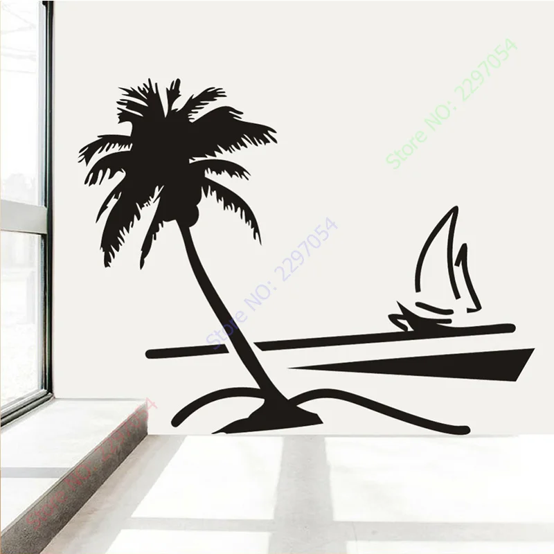 Hot Sale Wall Stickers Home Decoration Living Room Sticker Vinyl Wall Applique Vintage Home Poster Kids Room Coco Tree Beach