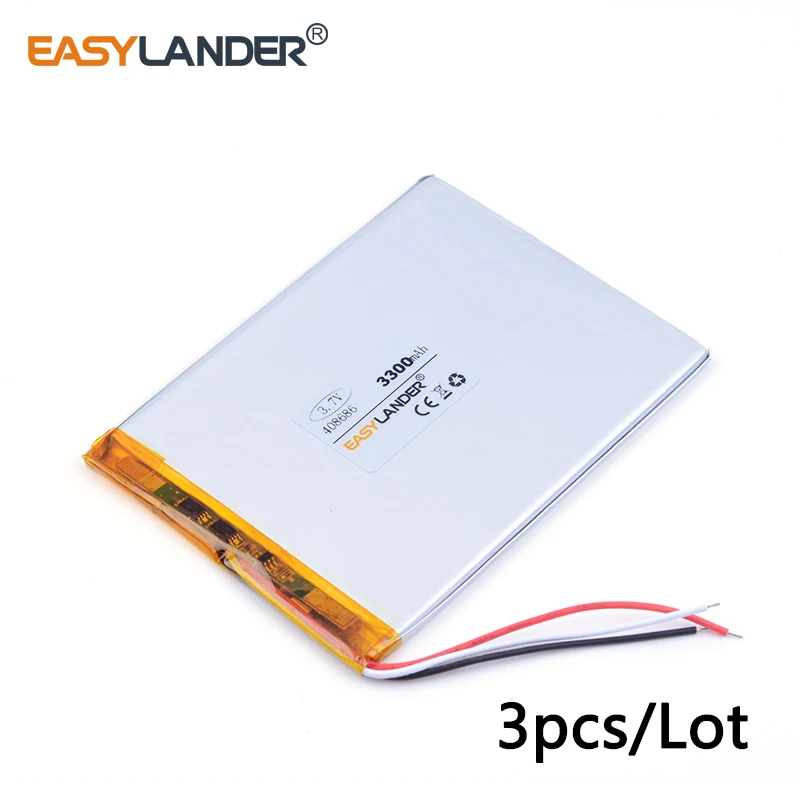 

3pcs /Lot 3.7v lithium polymer rechargeable battery 408686 3300MAH For PDA Vedio Game andorid phone toys tablet battery 428787