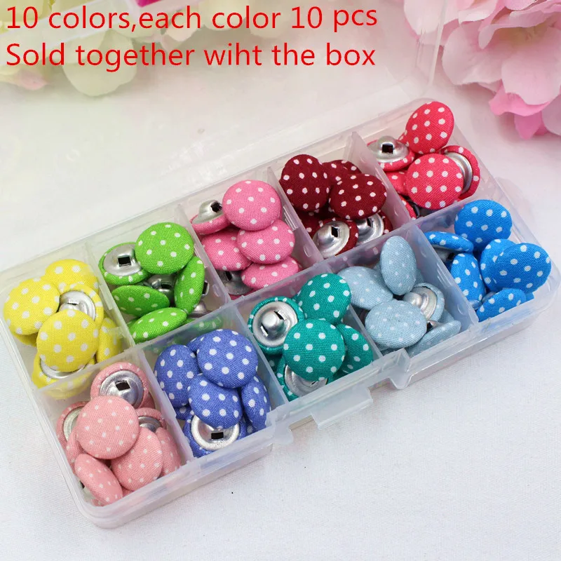 YJHSMY 10Style 100 pcs/Lot 15mm Dot Fabric Covered Cloth Buttons, garment accessories,Diy BK065