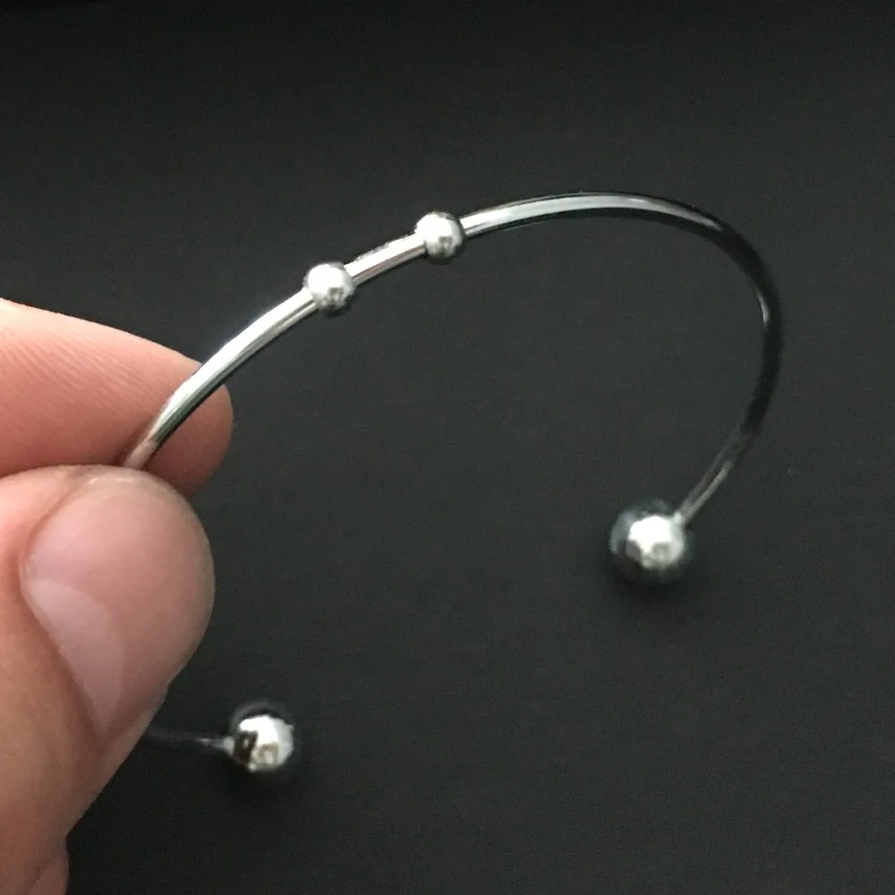 3pcs Lot Stainless Steel  simple ball end open bracelet Steel Wire cuff bangle Gifts  DIY Jewelry