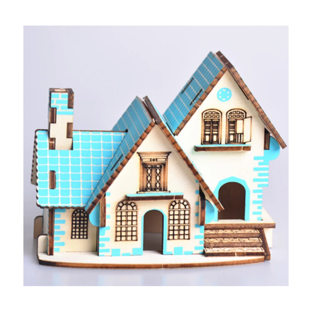 DIY Model toys 3D Wooden Puzzle blue dream cottage Wooden Kits Educational Puzzle Game Assembling Toys Gift for Kids Adult P4