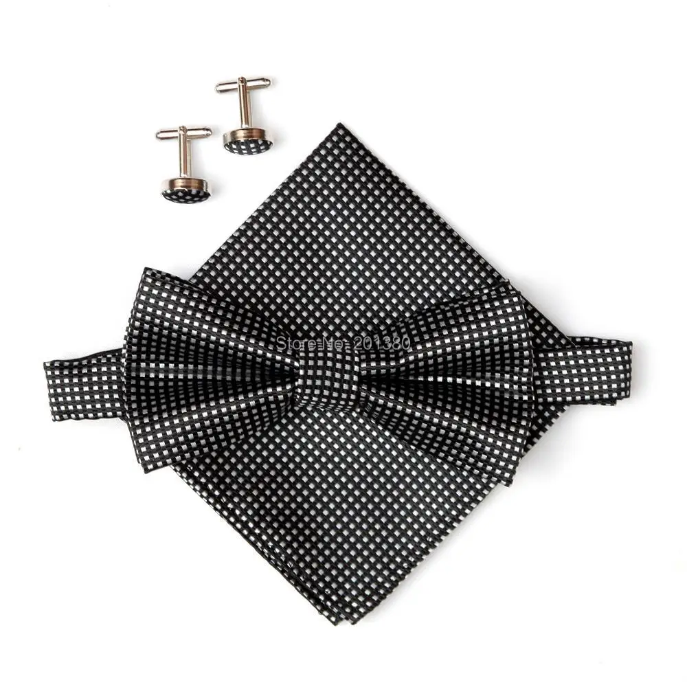 

HOOYI 2019 new men's bow tie set bowties cufflinks Handkerchief black gravata corbatas 10colors