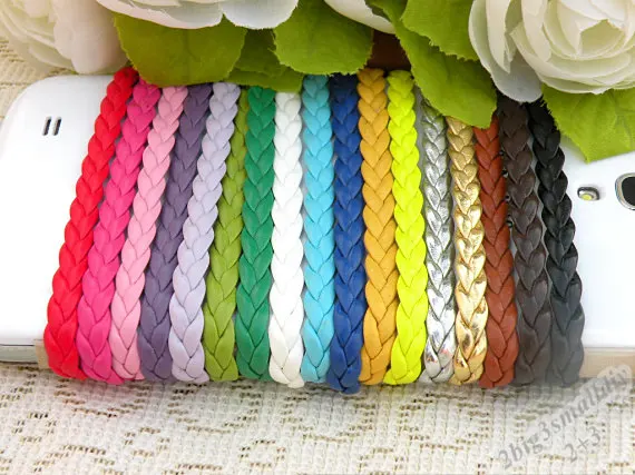 Wholesale 17colors 100meters 328 feet  7mm Wide  Flat Faux Braid Leather Cord, Bracelet Cord, DIY Accessory Cord