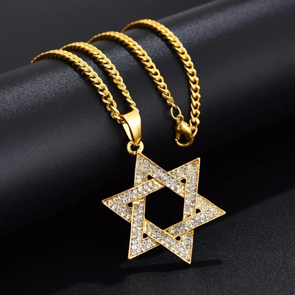 Jewish Magen Star of David Necklace Men/Women Bat Mitzvah Gift Israel Judaica Hebrew Jewelry Hanukkah Pendant Gold Color N1046D