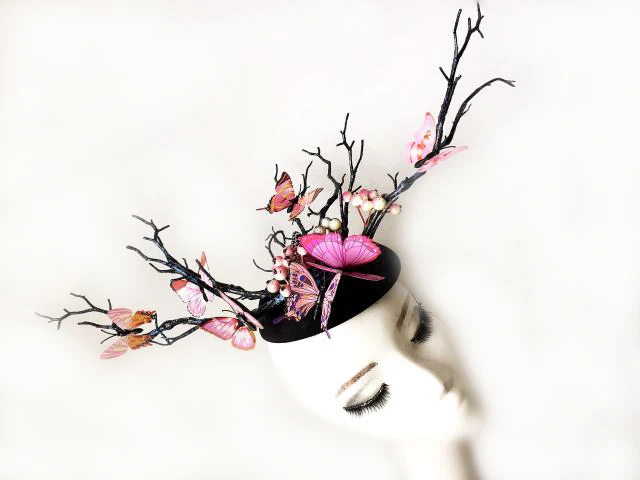 Nữ Fascinator Mũ Trụ Tiệc Cưới Mini Mũ Handmade Gothic Nhung Bướm Mũ Đội Đầu Cành Cây Phụ Kiện Tóc