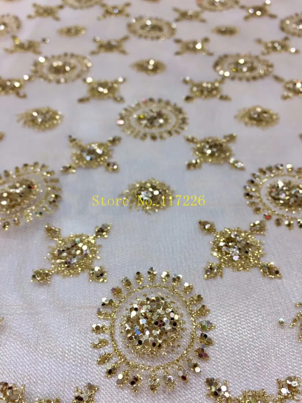 glued glitter French net fabric Embroidered mesh lace fabric JRB-007 with gold glitter