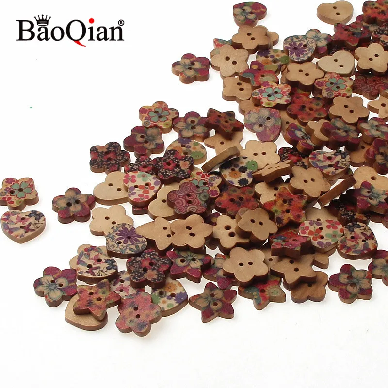 50/100Pcs bottoni in legno cucito Scrapbooking a forma mista 2 fori bottoni per cucire misti accessori per cucire 17mm