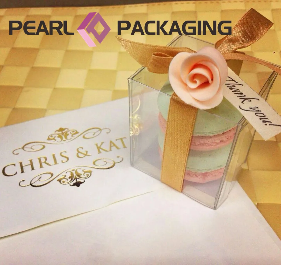 

Transparent Macaron Box, Food Grade PET Box with Gold Paper for Macaron Packaging, Personalized Sizes, 1000pcs/lot Free Shipping