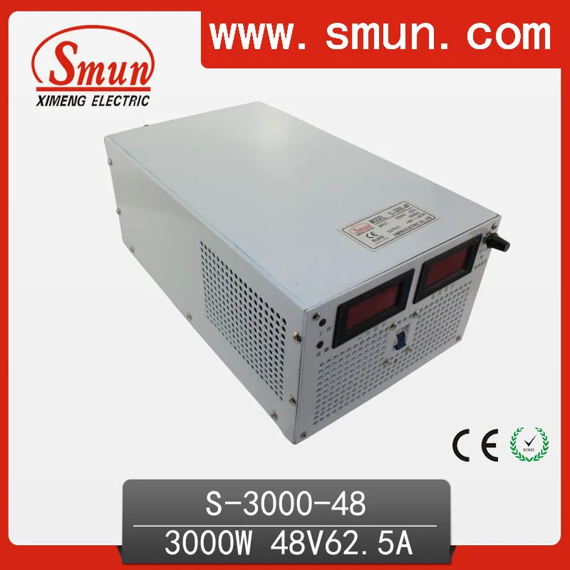 SMUN 3000W 48V 62A Single Output Switching Power Supply With CE ROHS From China Supplier Industrial and Led Used