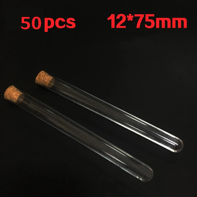 12x100mm 10pcs/lot  Plastic Test Tubes with cork PS material labware for scientific experiment transparent lab tube round bottom