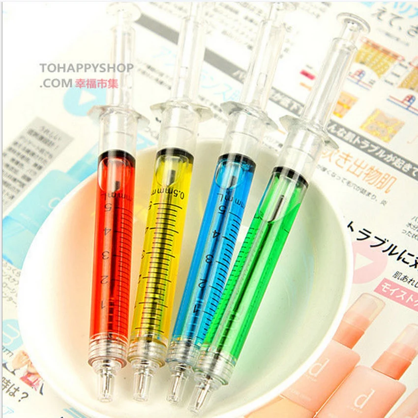 1pc Creative Novelty Realistic Syringe Pen Detail Ball Shape Cute Stationery Pens Bullet 5mm Children Gift Prizes Ballpoint Pen