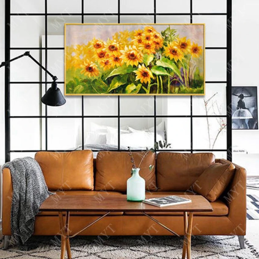 

MYT Large 100% hand-painted sunflower field oil painting on the canvas wall of the art wall picture for the living room no frame