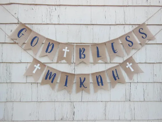personalized First Holy Communion baptism burlap Banners Christening party nursery room Buntings garlands Photo Prop signs image 2