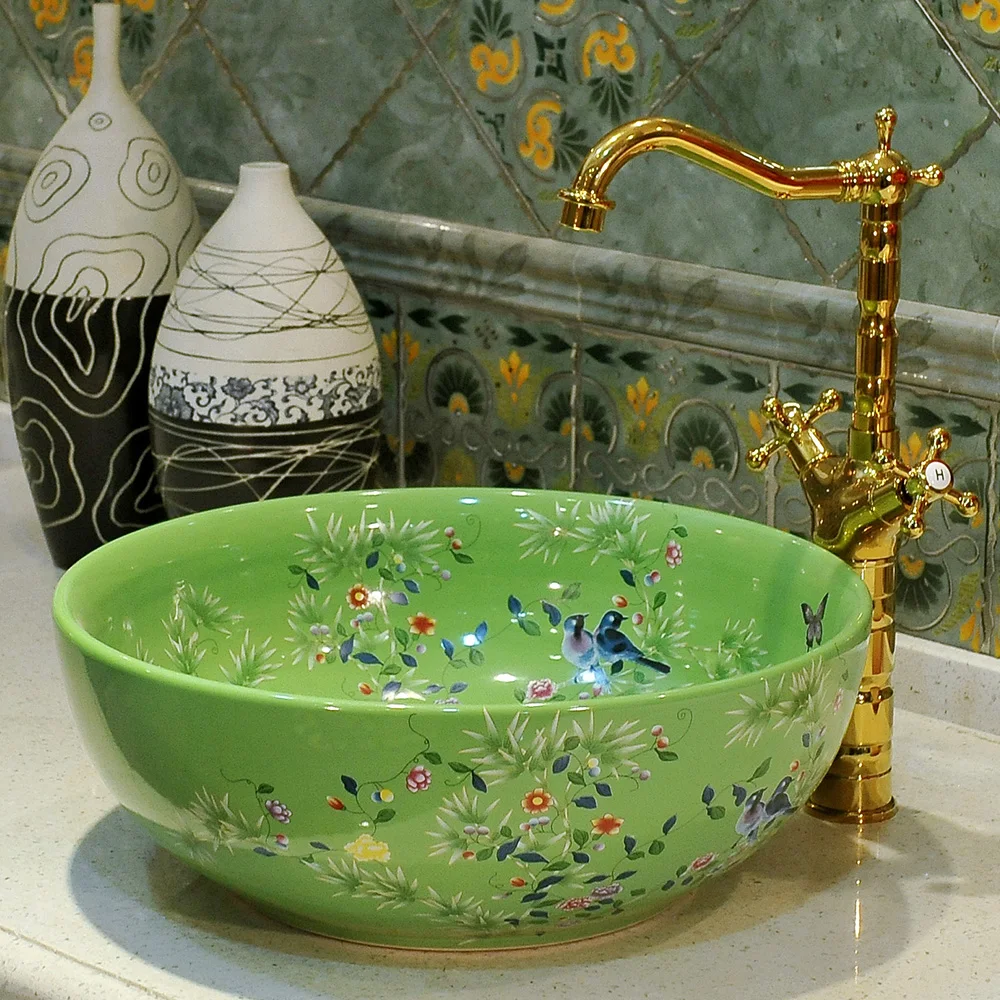 

China Artistic Handmade Lavobo Round Countertop high quality ceramic wash basin bathroom sinks