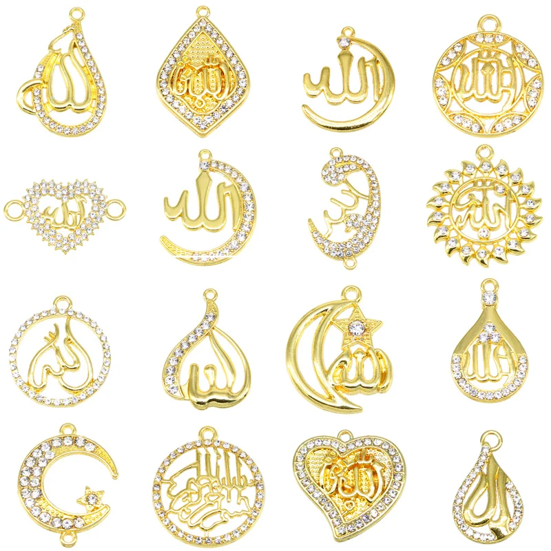 6pcs Arabian Lady Golden Muslim Islamic God Allah Charm Pendant Necklace Accessories Jewelry Ramadan DIY Gift