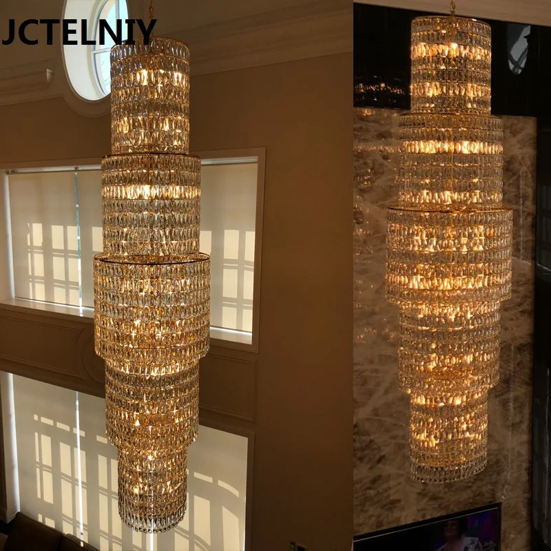 

Crystal chandelier villa double floor living room lamp hotel lobby crystal chandelier customization Polyhedron k9 crystal