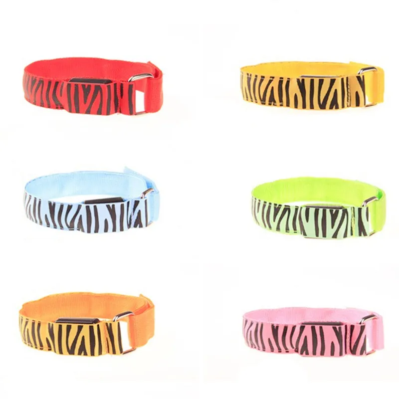 

20pcs/lot Zebra Glowing Bracelet LED lights Flash Wrist colorful nylon zebra print light wrist band party concert decoration