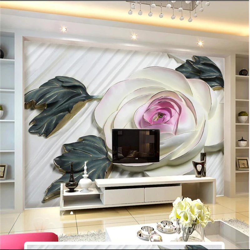 wellyu 3D flower relief three - dimensional relief background wall custom large - scale wall painting green wallpaper