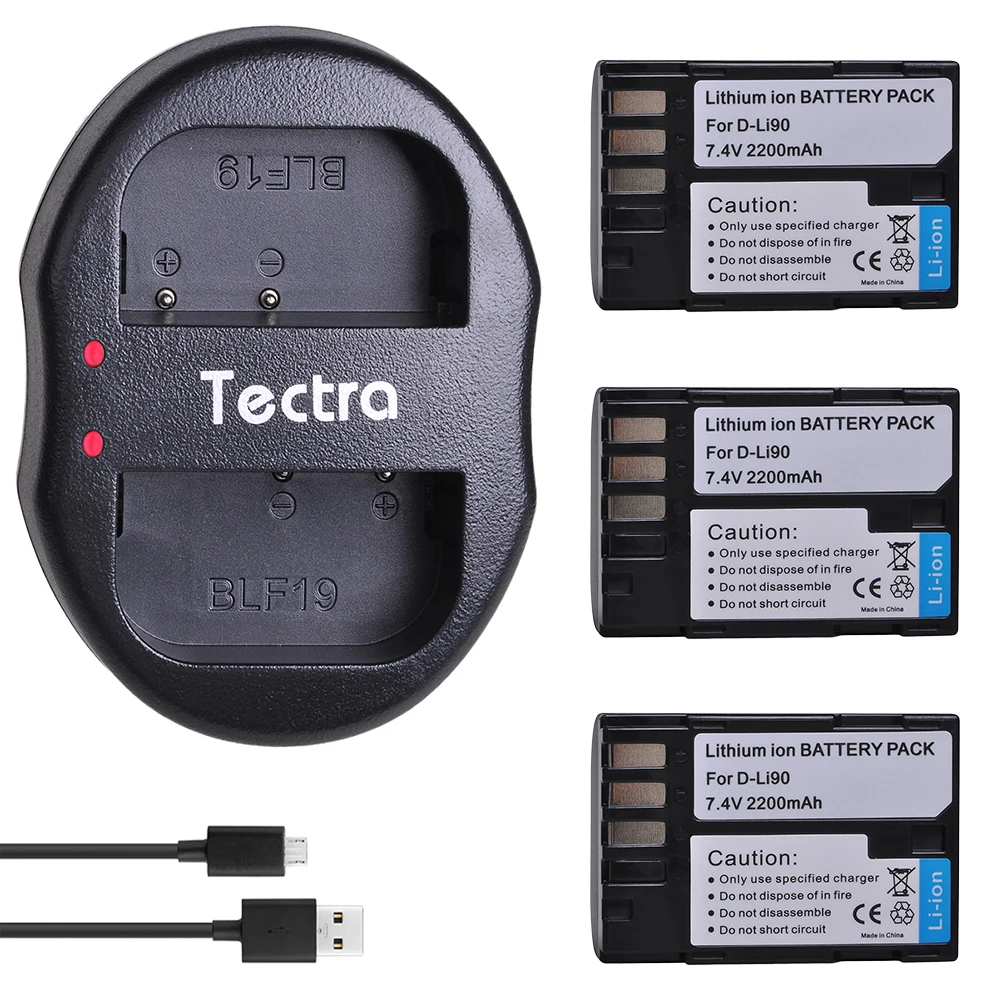 

Tectra 2200mAh 3PCS D-Li90 D Li90 Digital Camera Battery for PENTAX K-7 K-7D K-5 K-5 II 645D K01 DLi90 Battery+USB Dual Charger