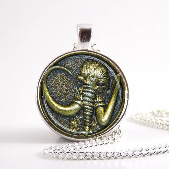 New Trendy Mammoth Elephant Pendant Glass Vintage Photo Jewelry Round Dome Pendants Necklace Link Chain Gifts For Women Men HZ1