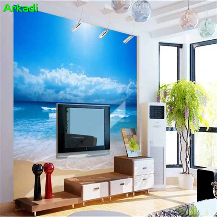 Custom Photo Ocean Beach White Clouds Sunshine Mural Living Room Bedroom TV Background Wall Paper Mediterranean Seascape