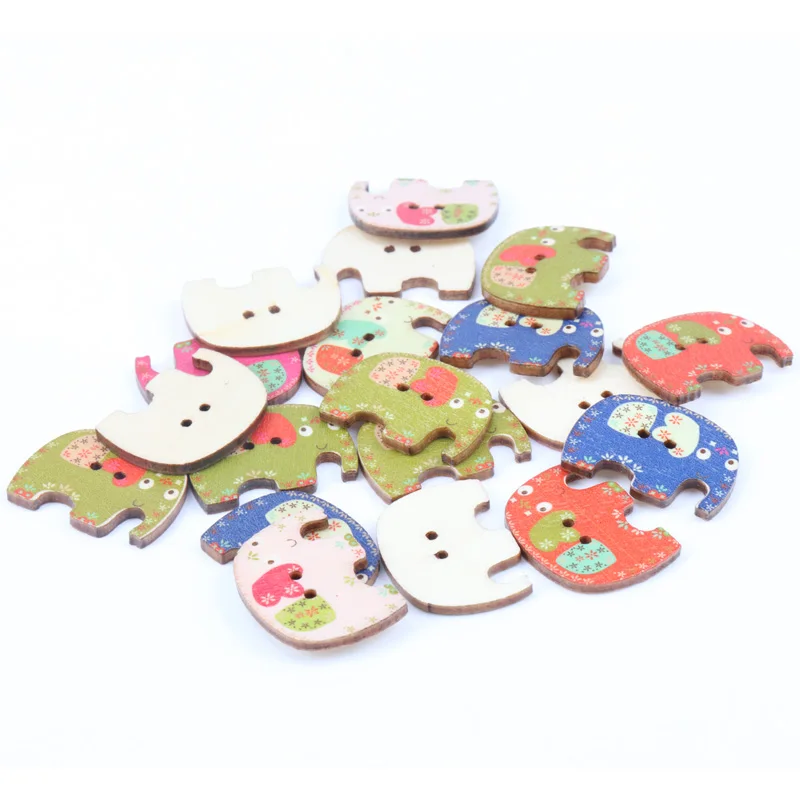 Natural Wooden Elephant Buttons For Clothing Handmade Letter Sewing Buttons Scrapbooking Crafts DIY 20PCs 23x30mm MT0712X-FD