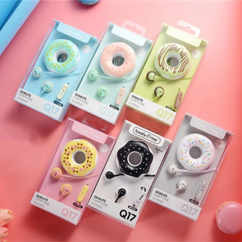 Cute Donuts Macarons Earphones 3.5mm in-ear Stereo Wired Earbuds with mic Earphone Case for Kids iPhone Xiaomi Girls MP3 Gifts