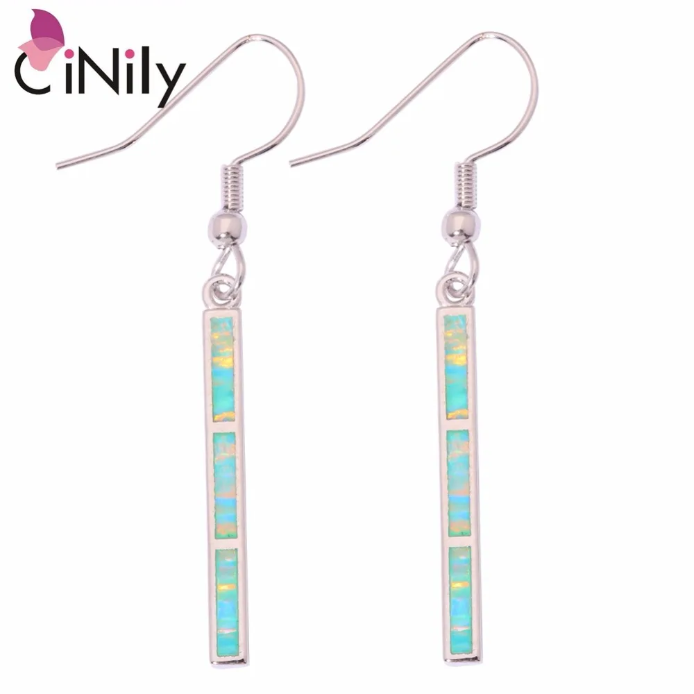 CiNily Created Blue Green Fire Opal Silver Plated Wholesale NEW Styel for Women Jewelry Dangle Earrings 1 7/8\