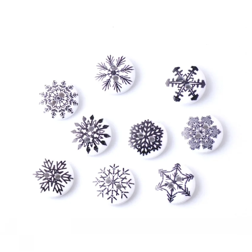 Free Shipping 10Pcs Random Mixed 2 Holes Print Snowflake Wood Buttons 15mm Dia. Sewing Tools For Diy Clothing Accessories F0587