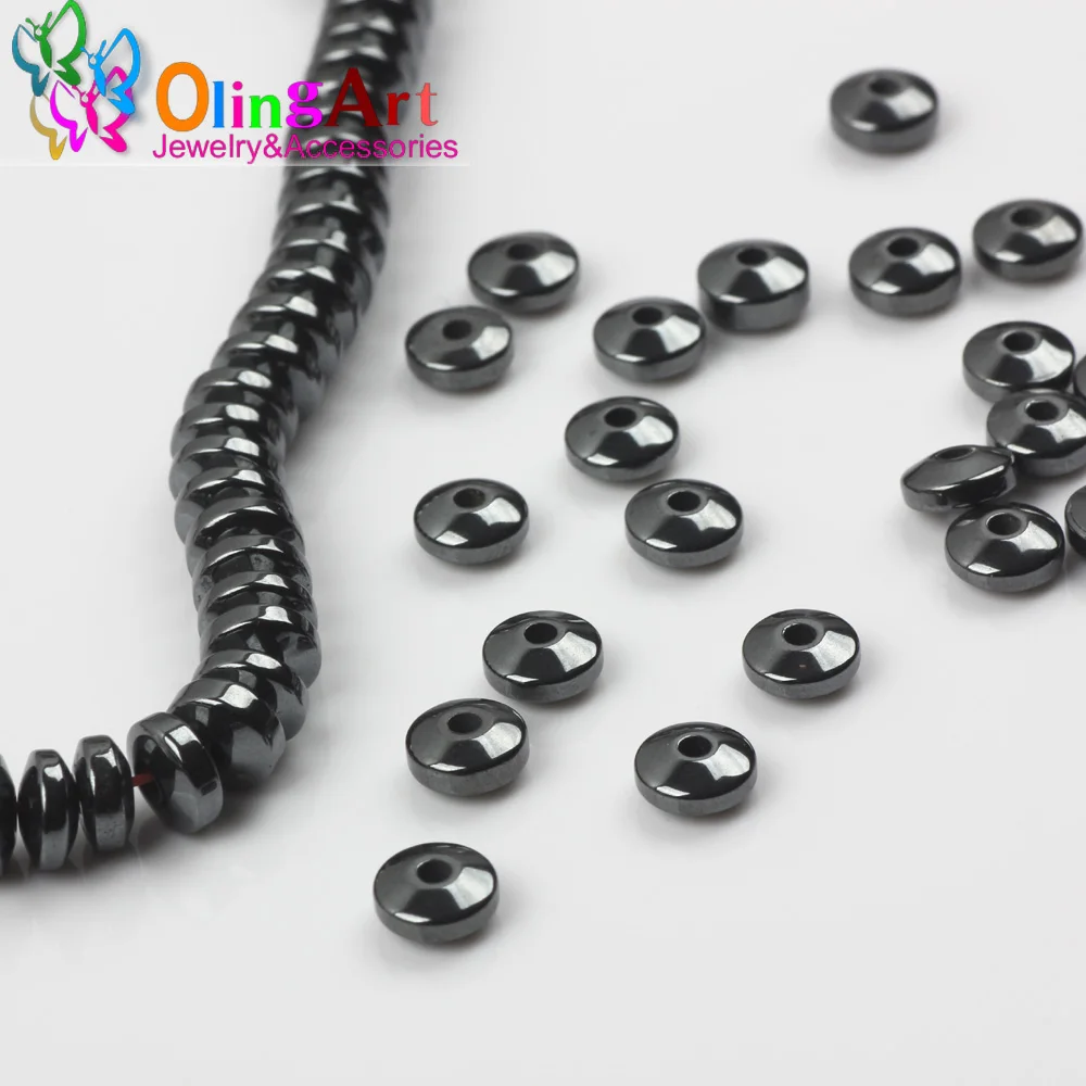 OlingArt Natural Stone Black Hematite Beads Gasket 4 5 6 8 MM 100pcs/lot necklace Bracelet earrings choker jewelry