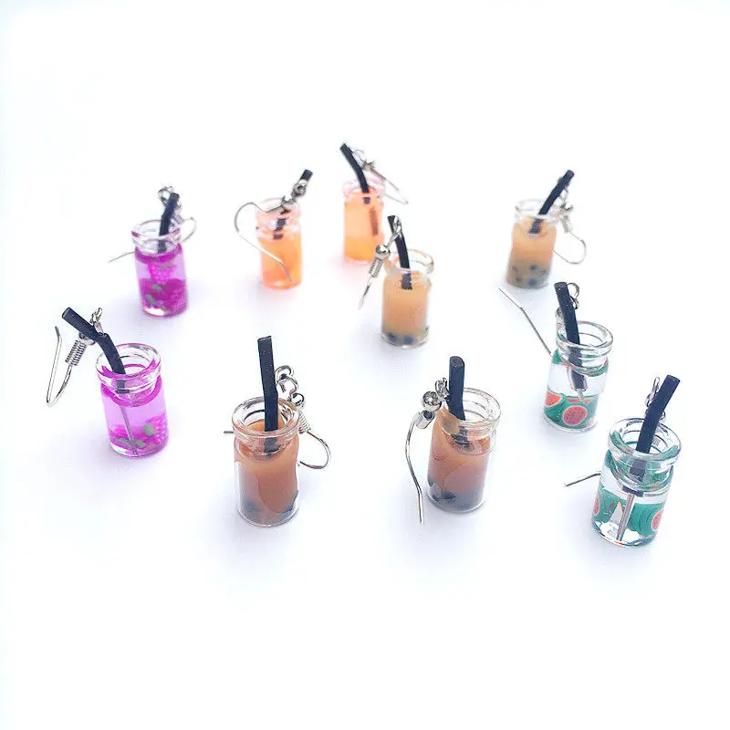 Hot Creative Unique Bubble Tea Drop Earrings for Women Personality Milk Drink Funny Party Ear Jewelry Girl Gift