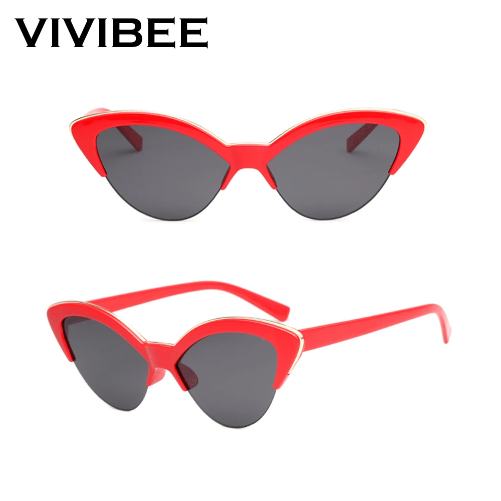 VIVIBEE New 2024 Female Cat Eye Sunglasses Designer Luxury Vrand Red Cateye Glasses for Women Vintage Gradient Ladies Eyewear