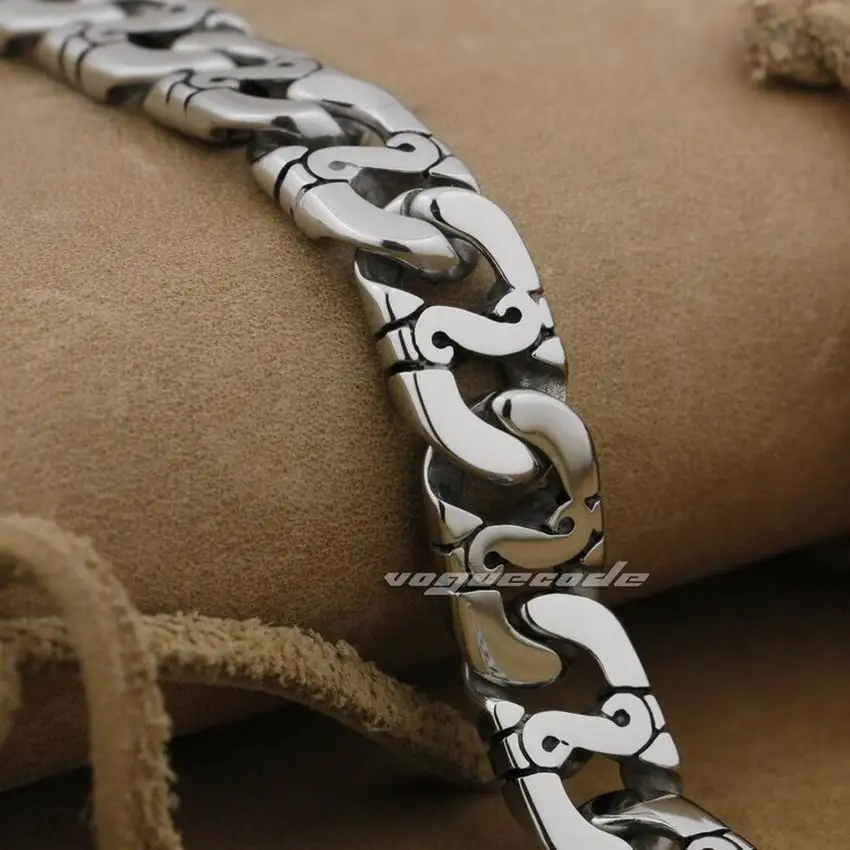 LINSION Stainless Steel Mens Bracelet Biker Link Chain 5A023