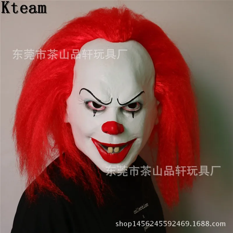 Stephen King's It Pennywise Mask Halloween Red Hair Latex Clown Mask Cosplay Party Easter Masquerade Costumes for Women Men Kids