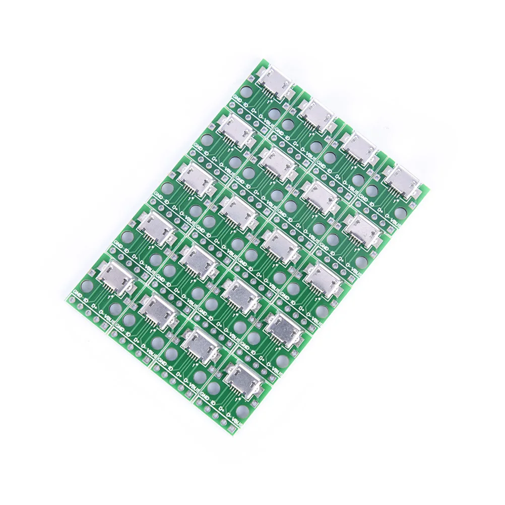 20pcs Female 5-Pin Pinboard 2.54mm Micro USB PCB Type Mini Micro USB to DIP 2.54mm Adapter Connector Module Board Panel