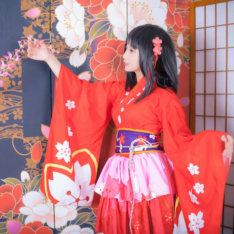 Uniforme Kimono à fleurs Lolita meidofu, tenue de demoiselle d'honneur, ensemble de Costumes Cosplay pour femmes et filles